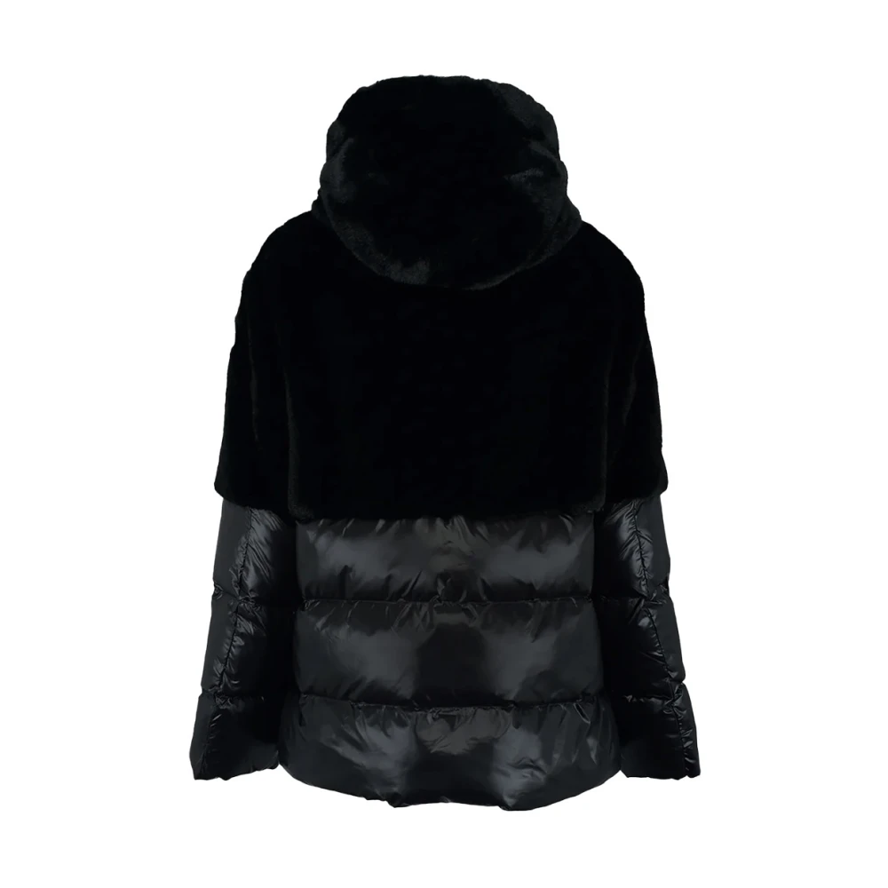 Blauer Polyester Parka Jas met Rits Capuchon Black Dames