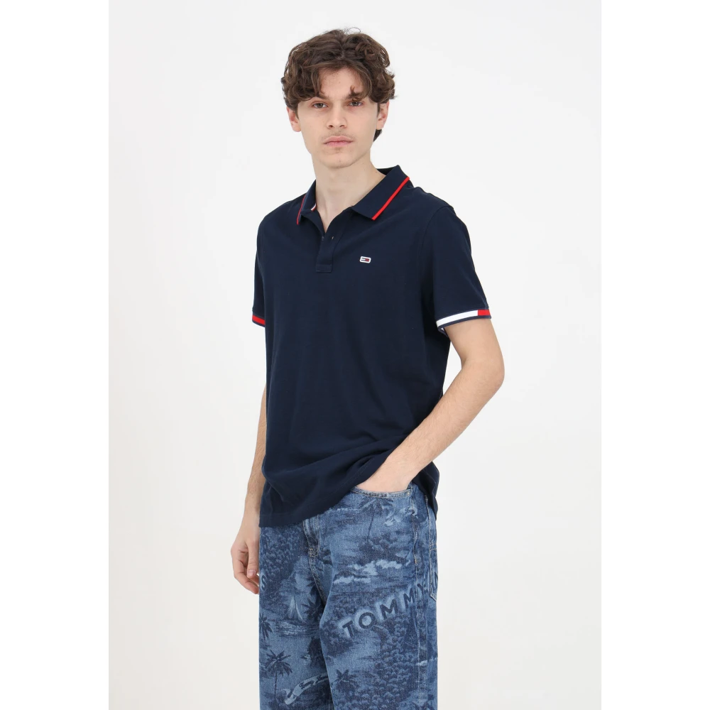 Tommy Jeans Slimme Flag Cuffs Polo Blue Heren