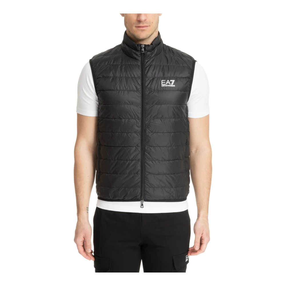 Emporio Armani Ea7 Men's Black Vests,, Plain Zip Vest With Logo Pockets 2XL
