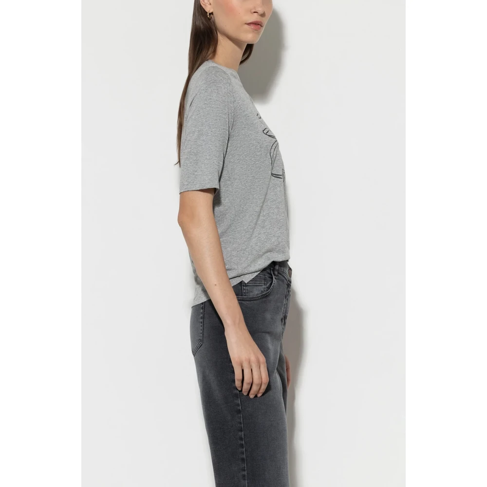 LUISA CERANO Grijze T-shirt met glanzende bloemenprint Beige Dames