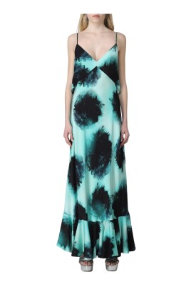 turkis-ruffled-hem-maxi-kjole