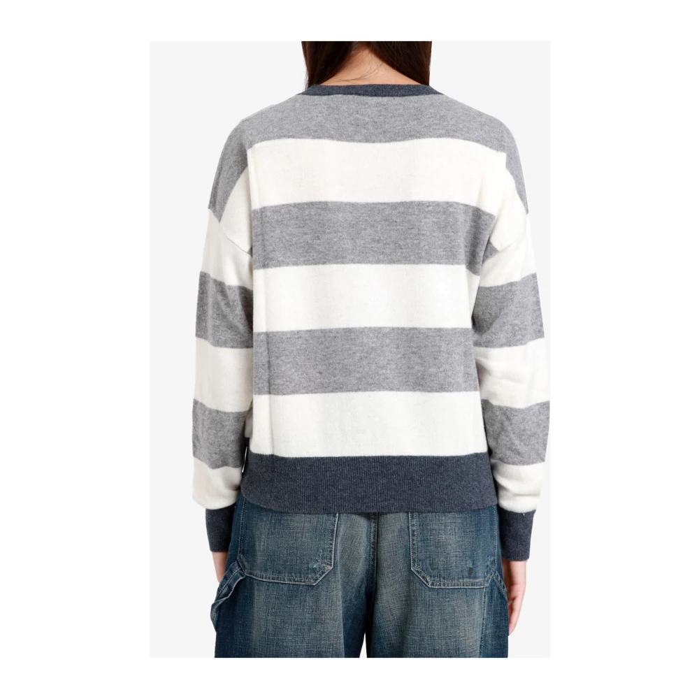 Kaos Gestreepte wollen trui met ronde hals Gray Dames
