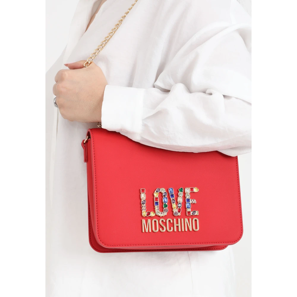 Love Moschino Rode Schoudertas met Multicolor Strass Red Dames