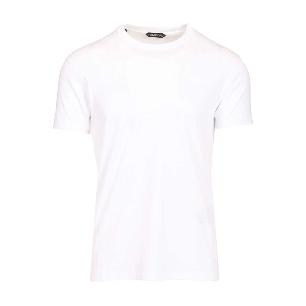 Tom Ford Mannelijk Wit Tops Heren, L, Katoen, Perforated Rib T-Shirt