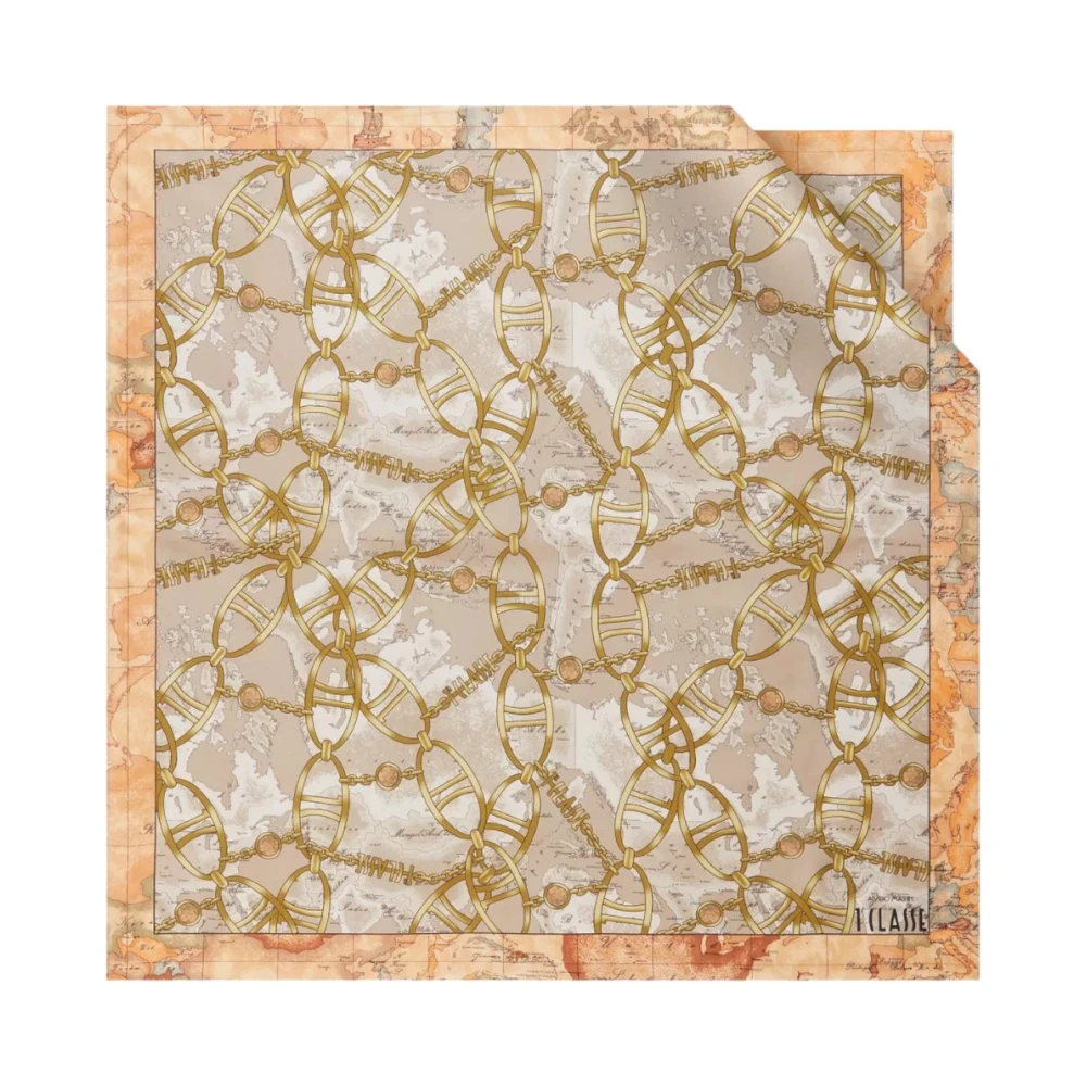 Alviero Martini 1a Classe Elegant Zijden Sjaal Geo Chain Print Brown Dames