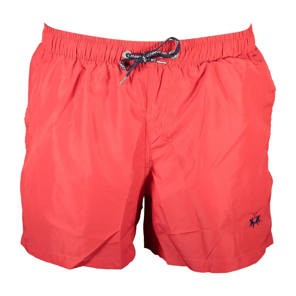 La Martina Men's Red Beachwear, S, Swim Trunks With Elastic Waist