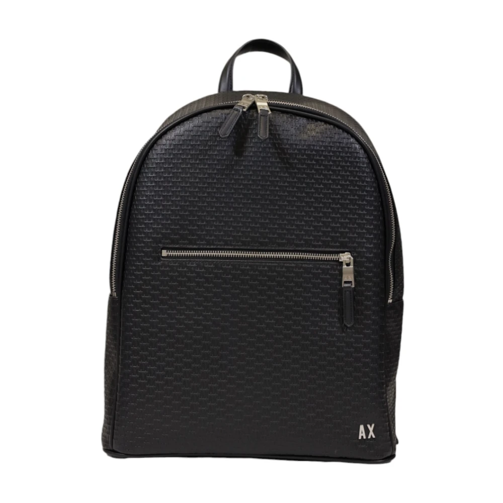 Armani Exchange Zwarte Eenvoudige Rugzak met Ritszakken Black Heren