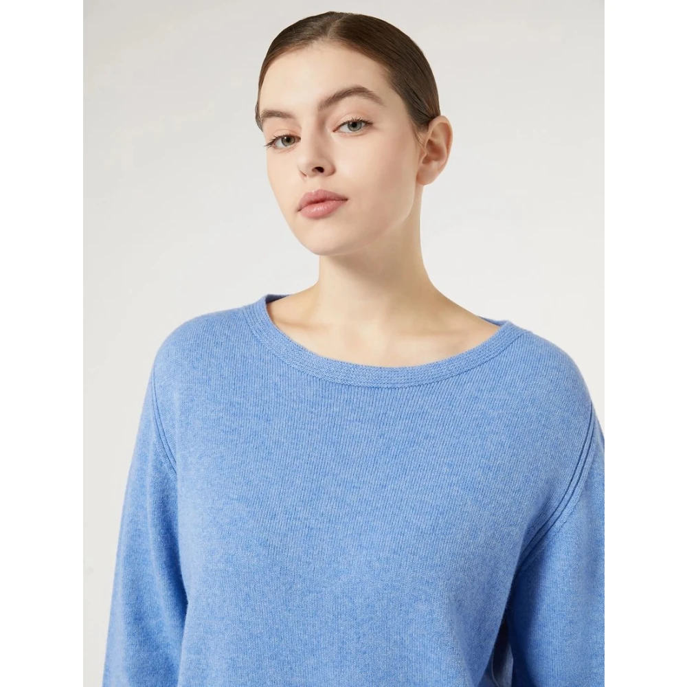 Marina Rinaldi Blauwe Kasjmier Trui Naadloos Gebreid Blue Dames