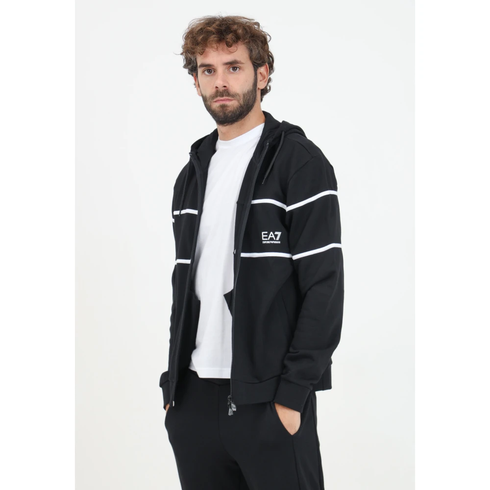 Emporio Armani EA7 Zwarte Sweater met Rits en Logo Black Heren