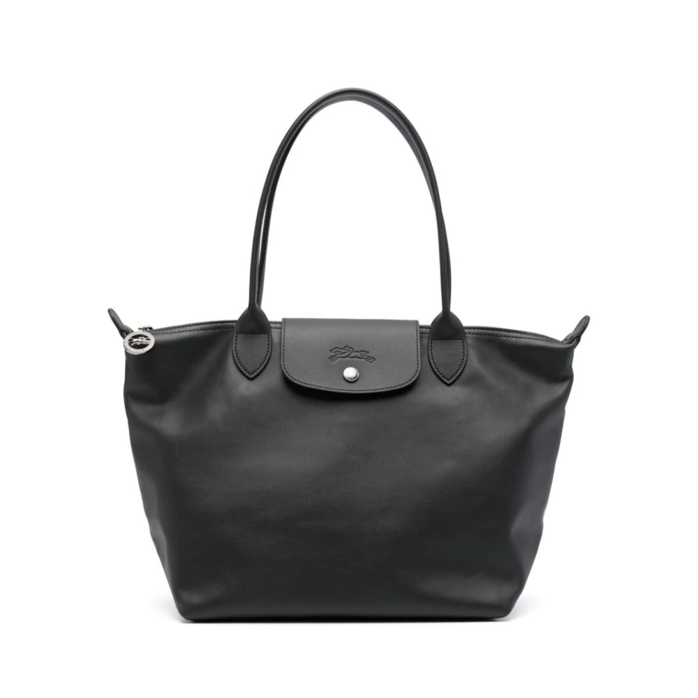 Longchamp Zwarte kalfsleren tas met zilverkleurige hardware Black Dames