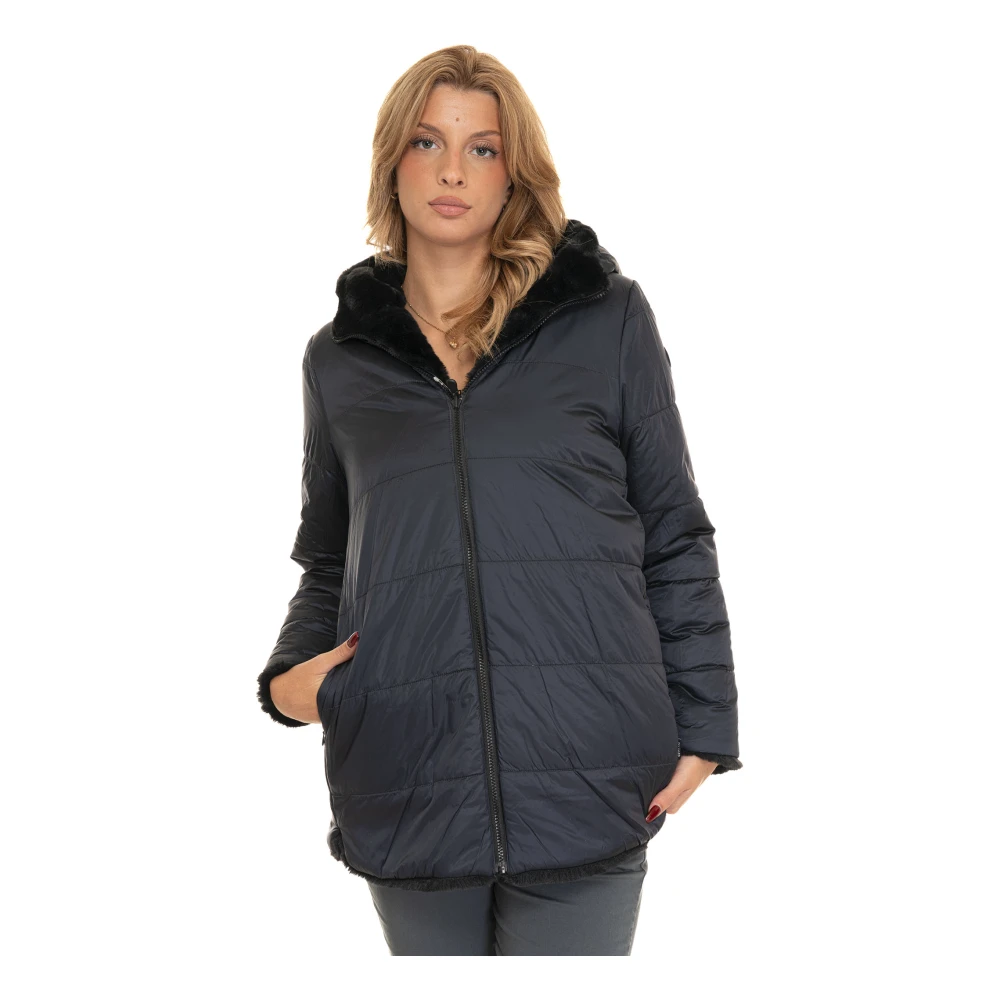 Save The Duck Omkeerbare Hooded Bridget Coat met imitatiebont Black Dames