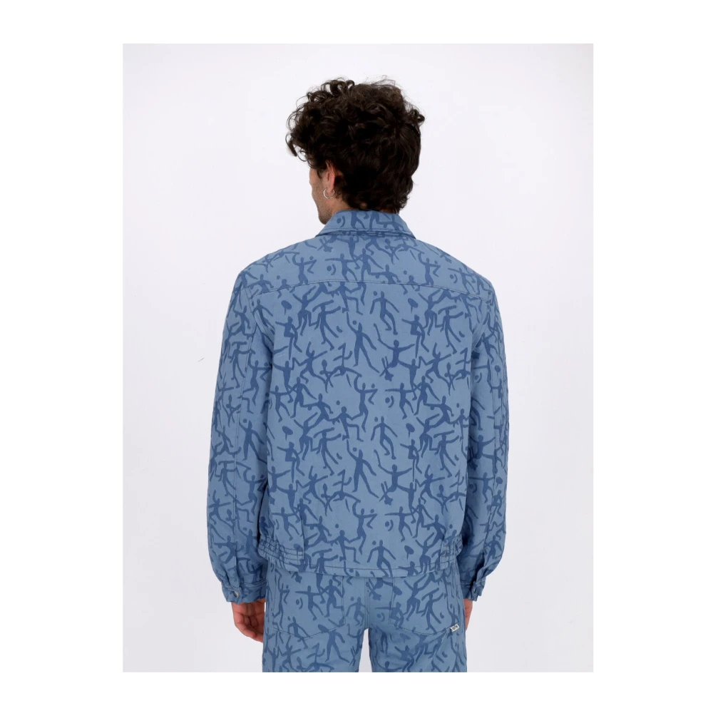Arte Antwerp Blauwe Allover Jas Lichtgewicht Elastische Manchetten Blue Heren