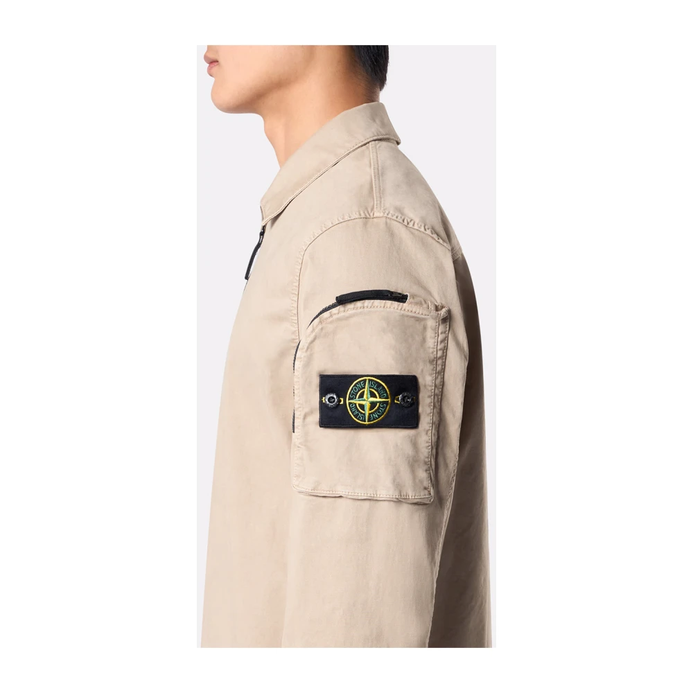 Stone Island Beige Overshirt met ritssluiting zakken Beige Heren