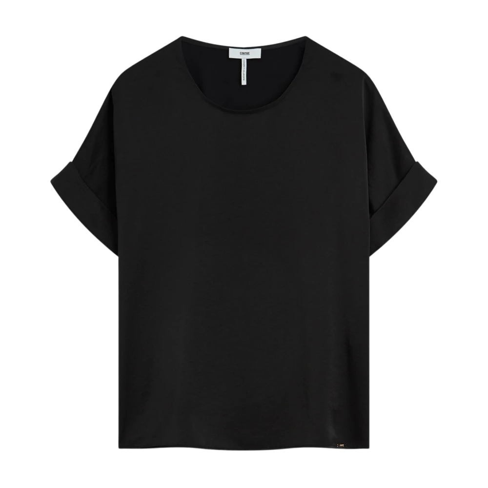 CINQUE Korte mouw viscose blouse met wijde snit Black Dames