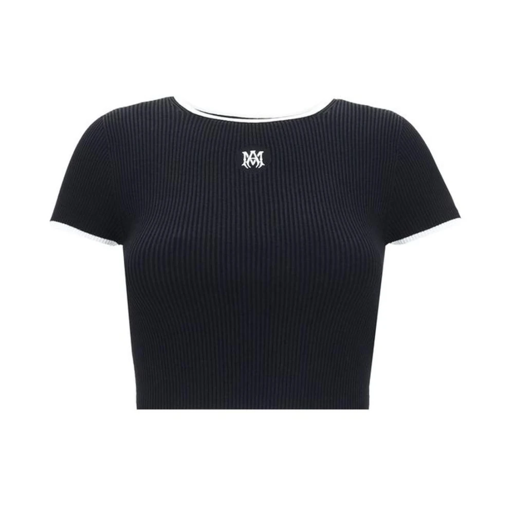 Amiri Geribbeld Baby T-shirt met Logo Borduursel Black Dames