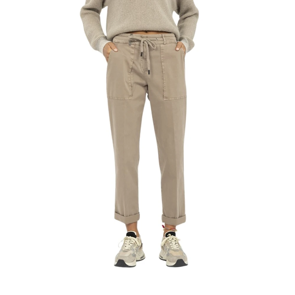 PESERICO Sportieve katoenen broek met zakken Beige Dames