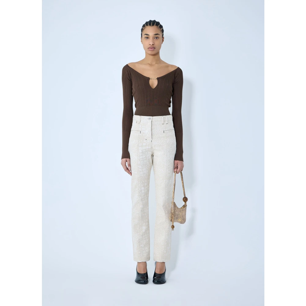 Jacquemus Krokodilreliëf Straight-Leg Jeans Beige Dames