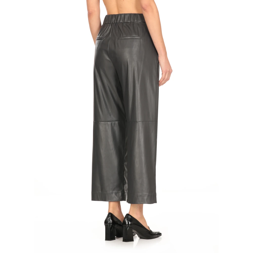 Antonelli Firenze Grijze Leren Broek Elastische Taille Zakken Gray Dames