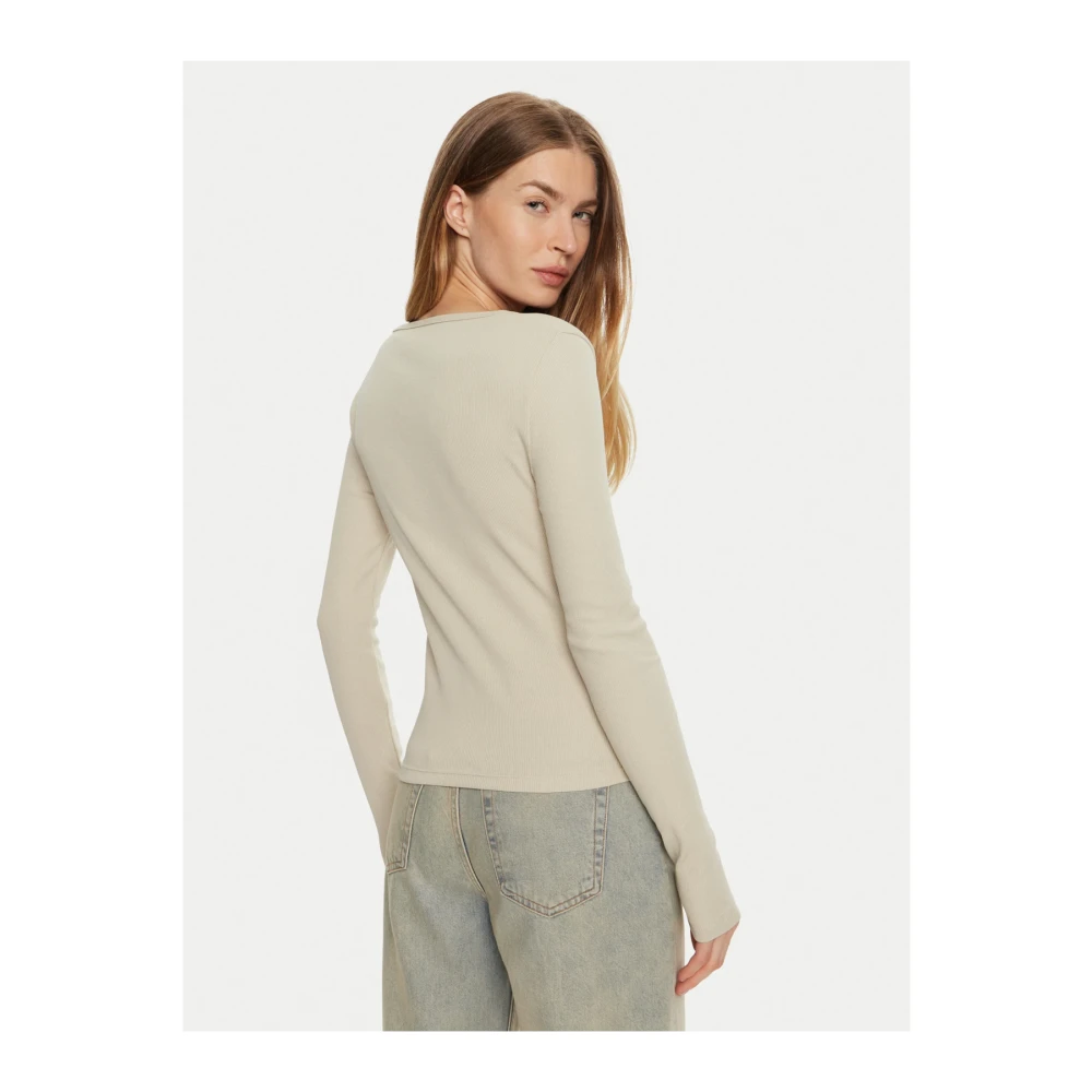 Calvin Klein Stretch katoen V-hals lange mouw T-shirt Beige Dames