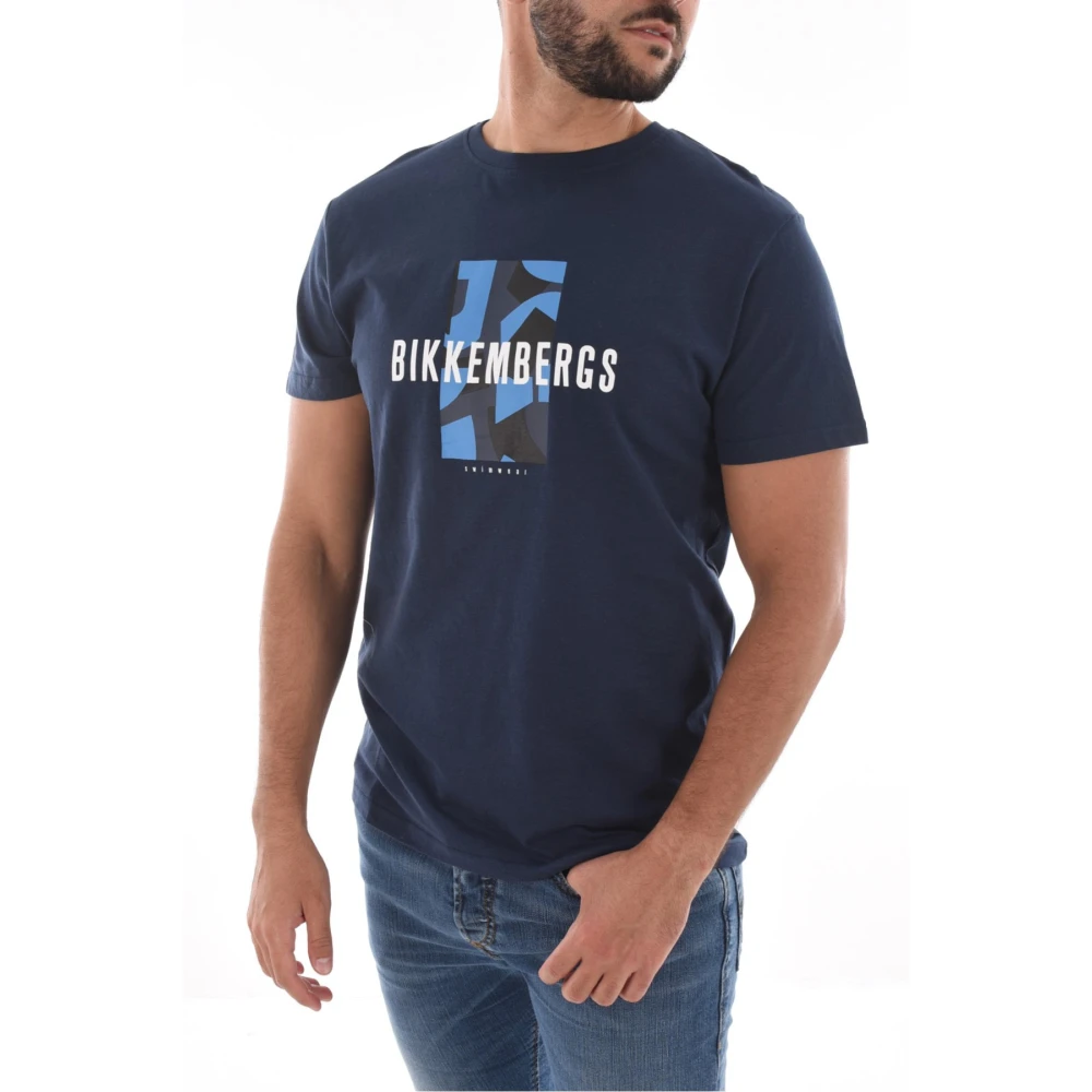 Bikkembergs Print Logo Katoenen T-shirt Blue Heren