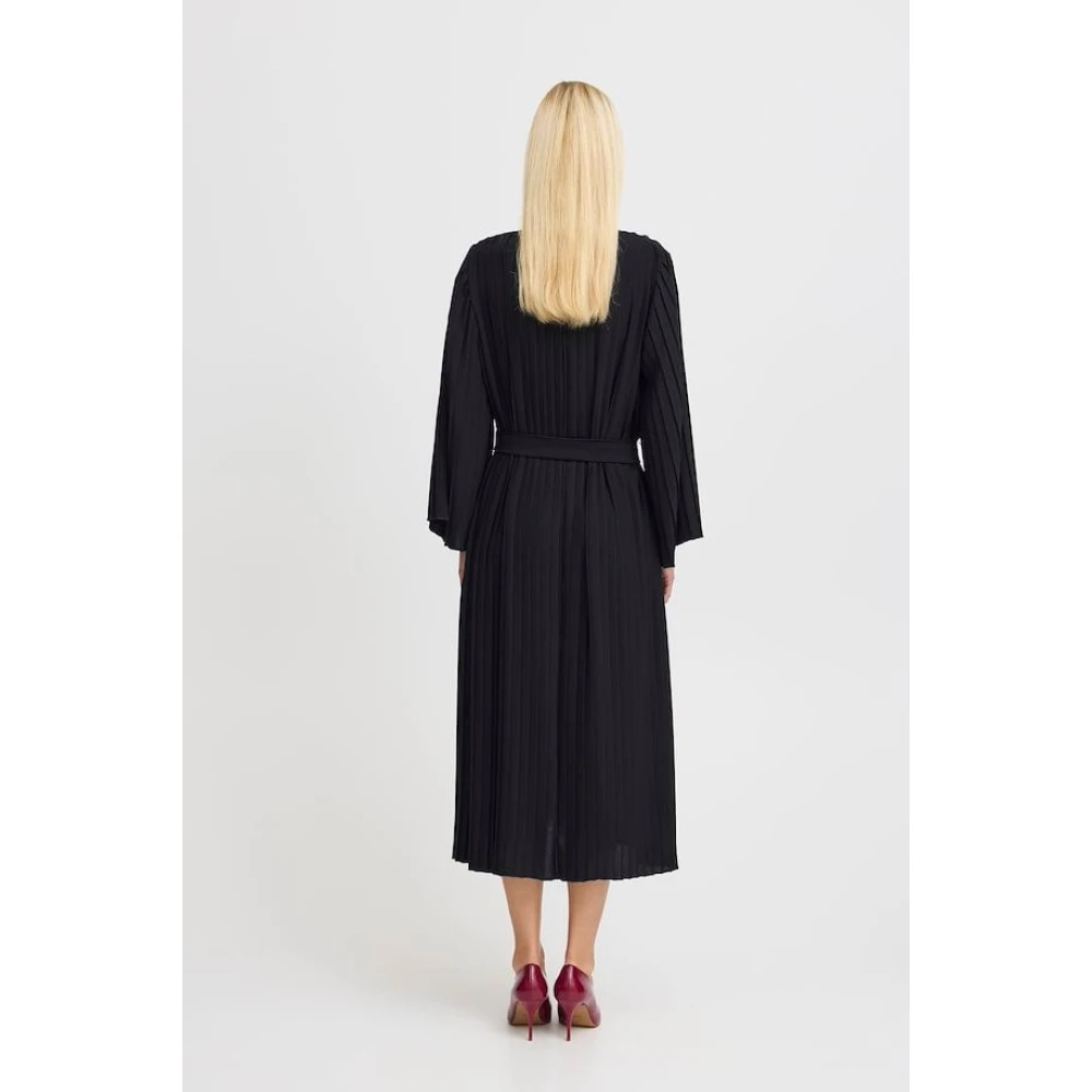 b.Young Geplooide midi-jurk met riem Black Dames
