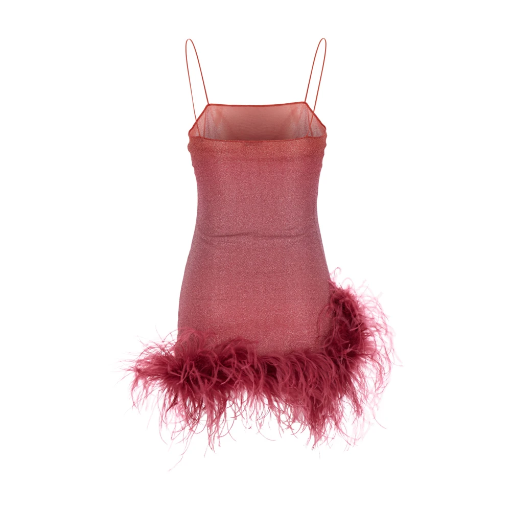 Oseree Roze Mouwloze Mini Jurk met Gevederde Zoom Pink Dames