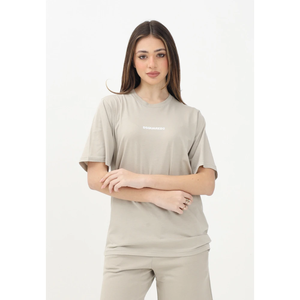 Dsquared2 Korte Mouw Beige Logo Print T-shirt Gray Dames