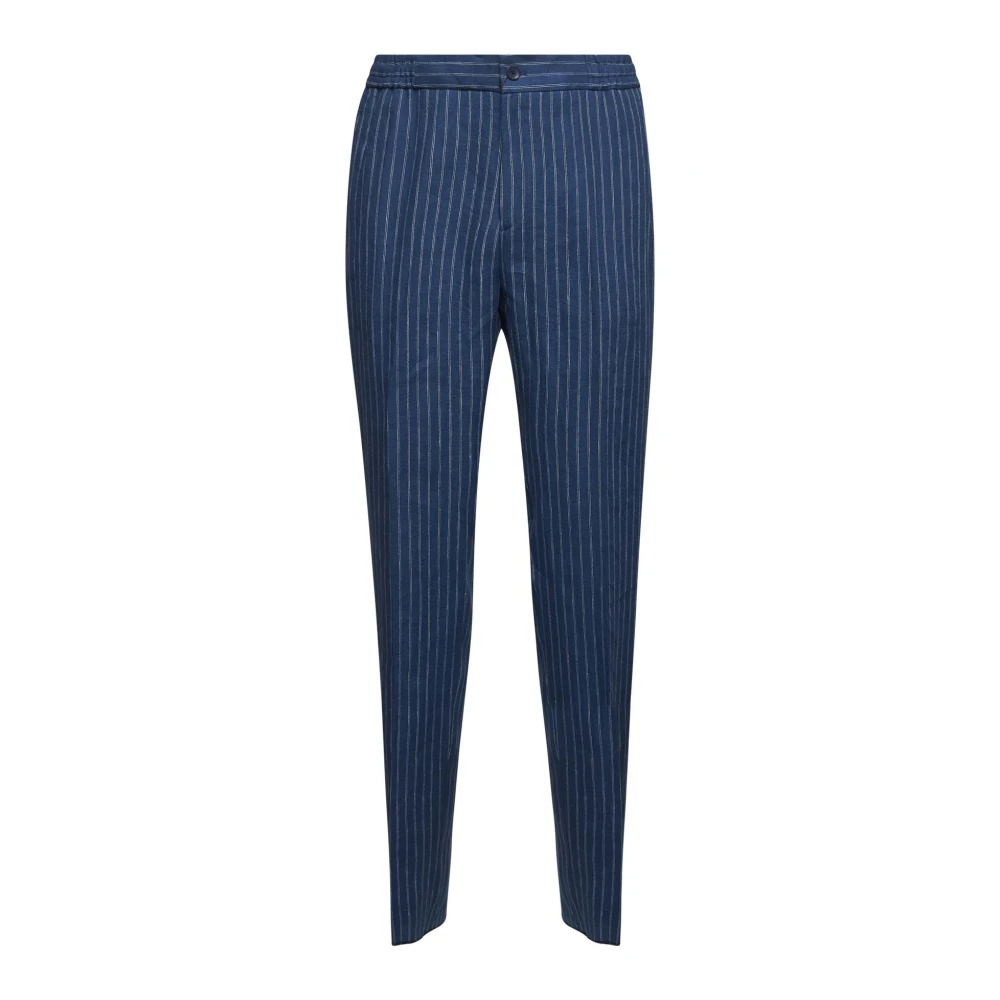 ETRO Blauwe Linnen Broek met Fijn Streepmotief Blue Heren