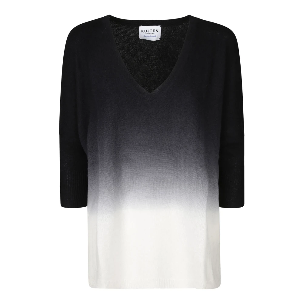 Kujten V-hals Kasjmiertrui met Vervaagd Patroon Black Dames