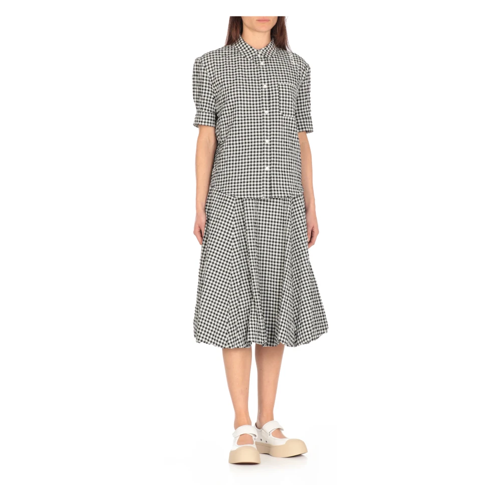Marni Zwarte Katoenmix Geruite Overhemd Black Dames