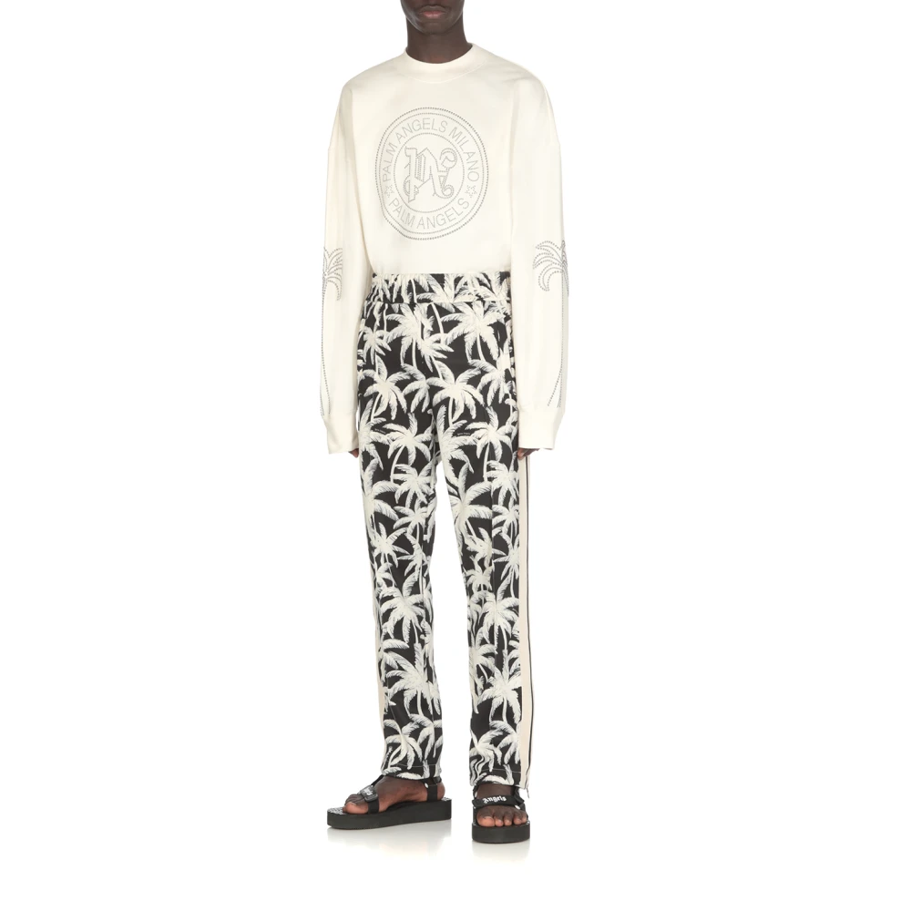 Palm Angels Zwarte Broek met Contrasterende Palmenprint Multicolor Heren