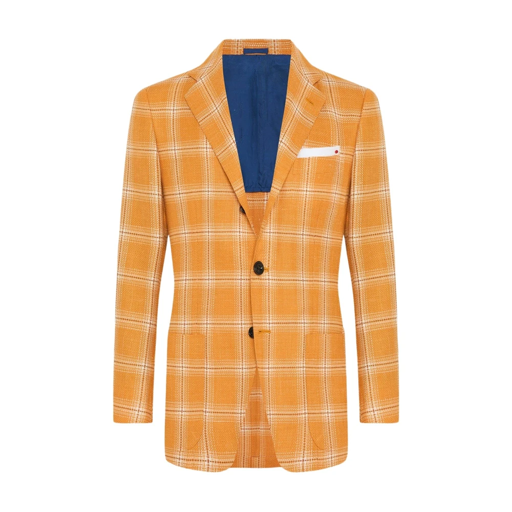 Kiton Geruite Cashmere Blend Blazer Orange Heren