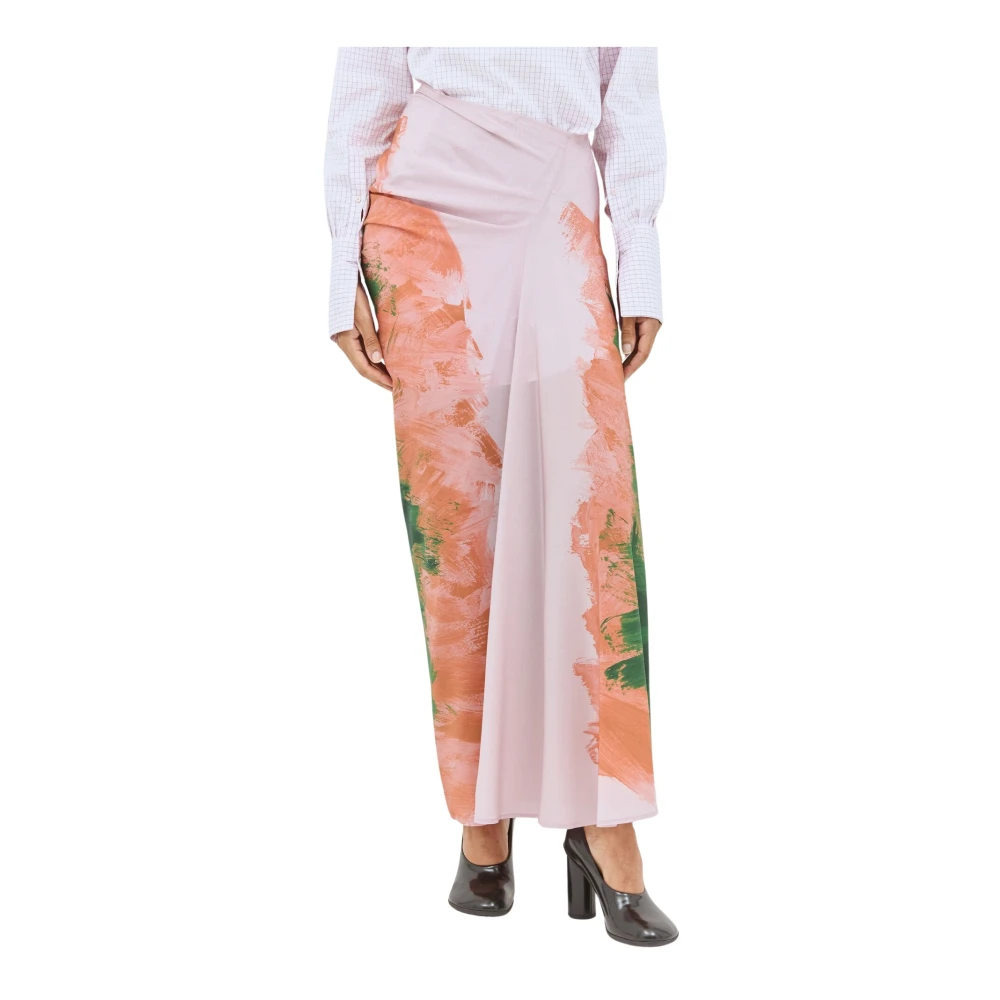 Dries Van Noten Zijden Georgette Gedrapeerde Rok Grafische Print Multicolor Dames