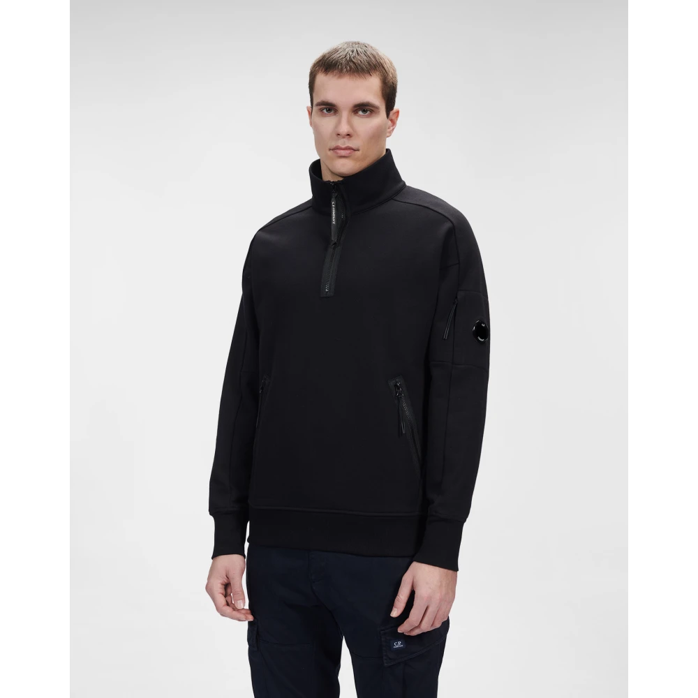 C.P. Company Diagonaal Verhoogd Fleece Opstaande Kraag Sweatshirt Black Heren