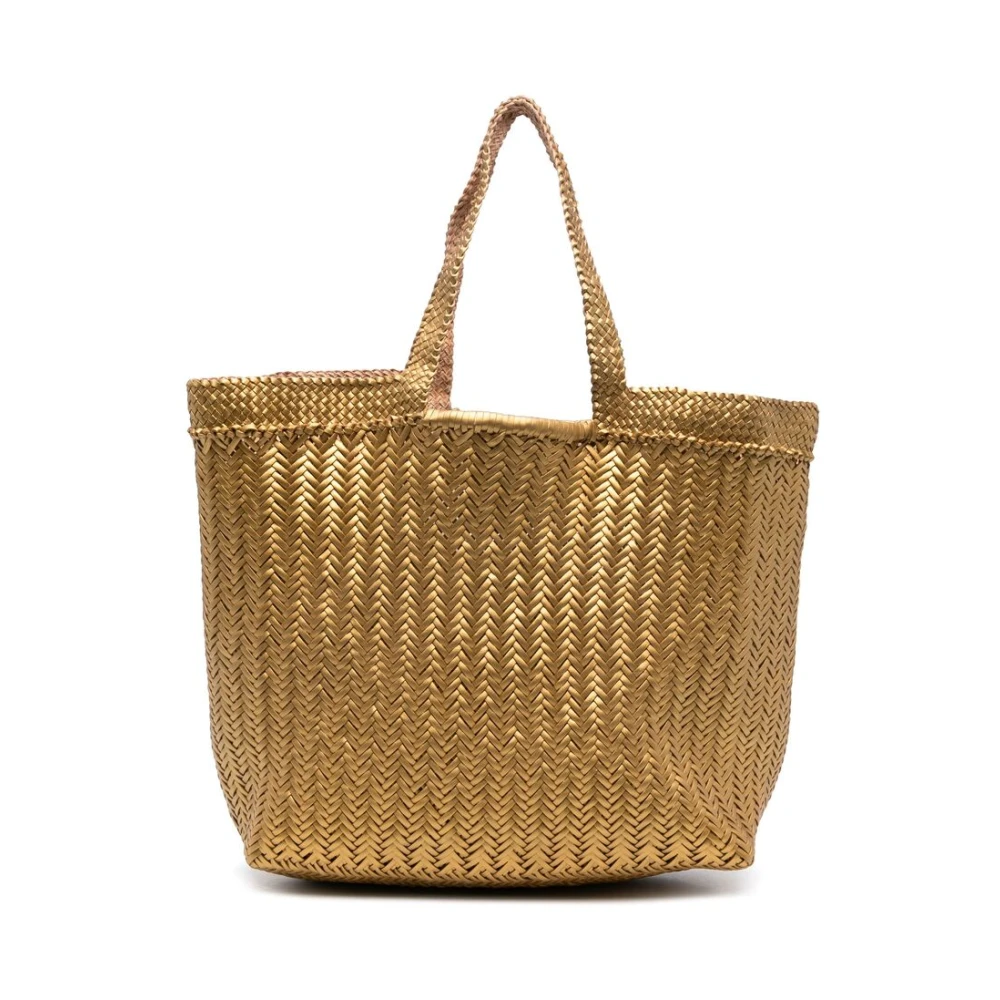 Dragon Diffusion Metallic Geweven Leren Tote Tas Yellow Dames