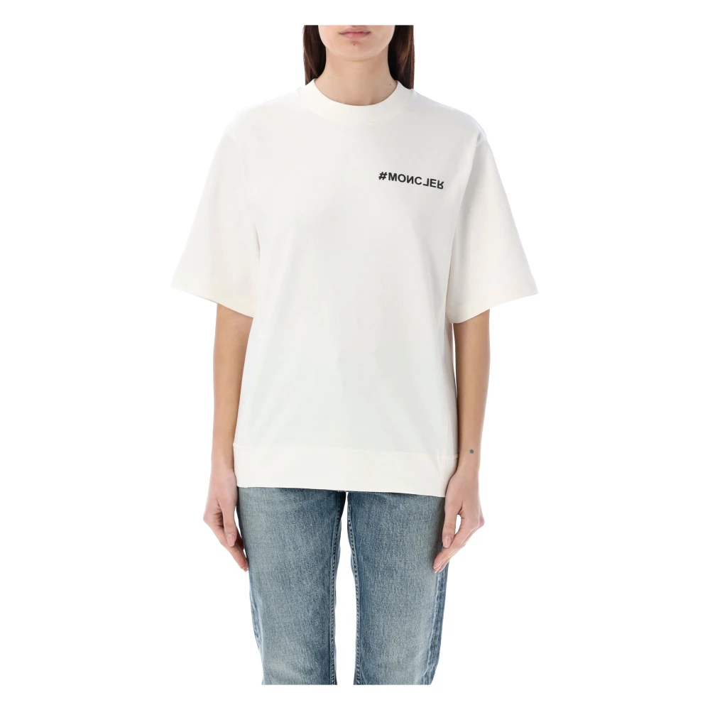 Moncler Witte T-shirt met rubberen logo White Dames