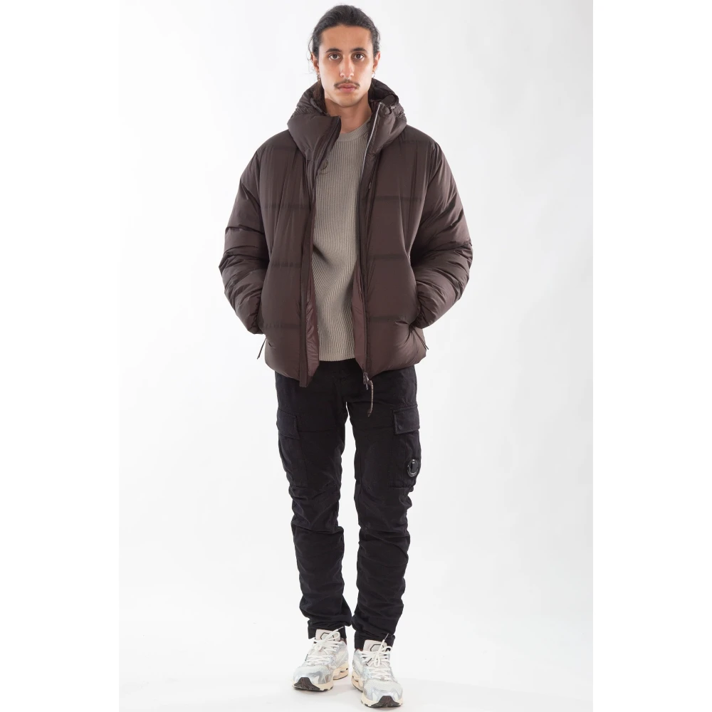 C.P. Company Gewatteerde jas met capuchon in Pertex-stijl Brown Heren