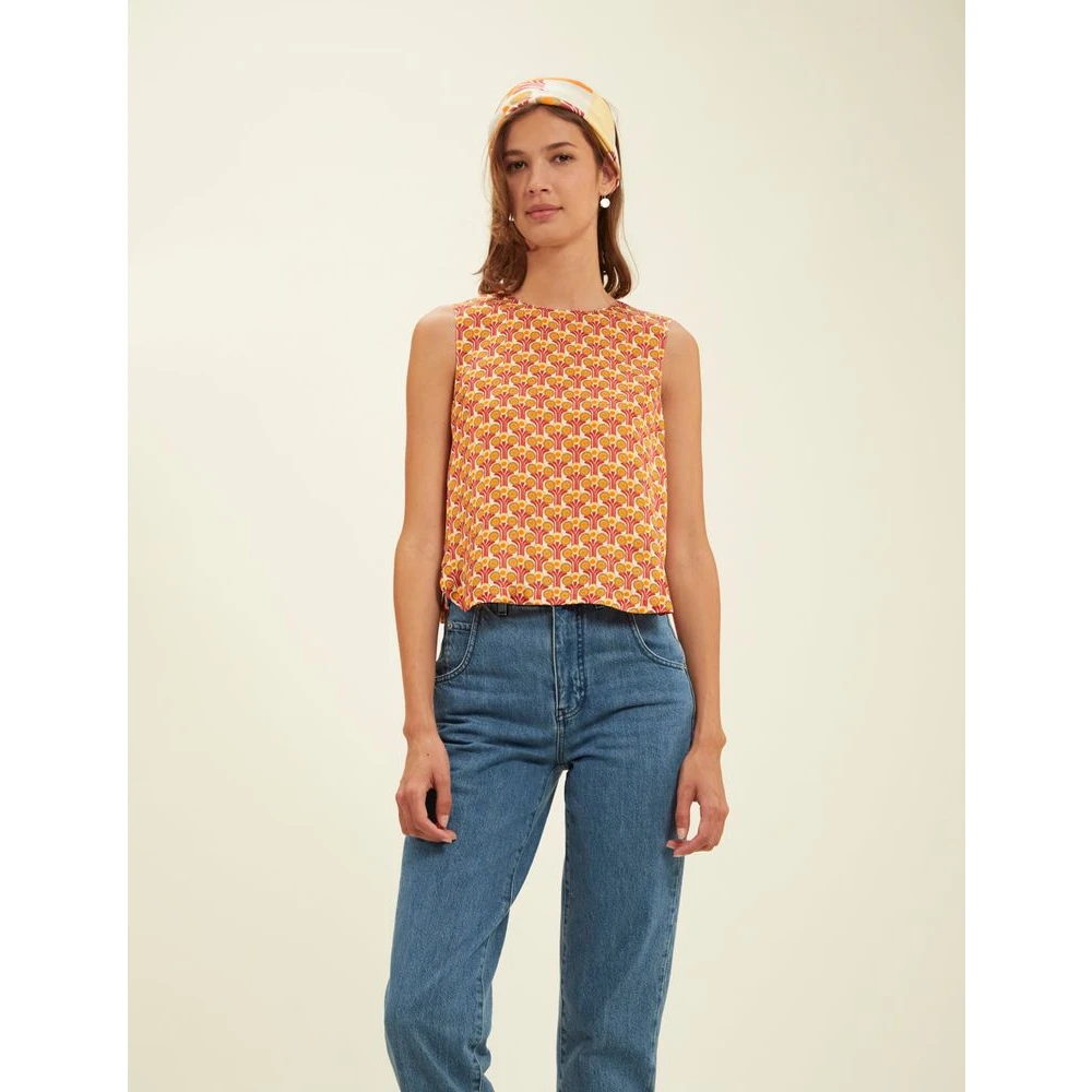 Ines De La Fressange Paris Rode Mouwloze Blouse Romantische Print Multicolor Dames