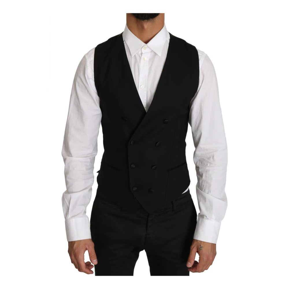 Dolce & Gabbana Men's Gray Double-Breasted Waistcoat Vest