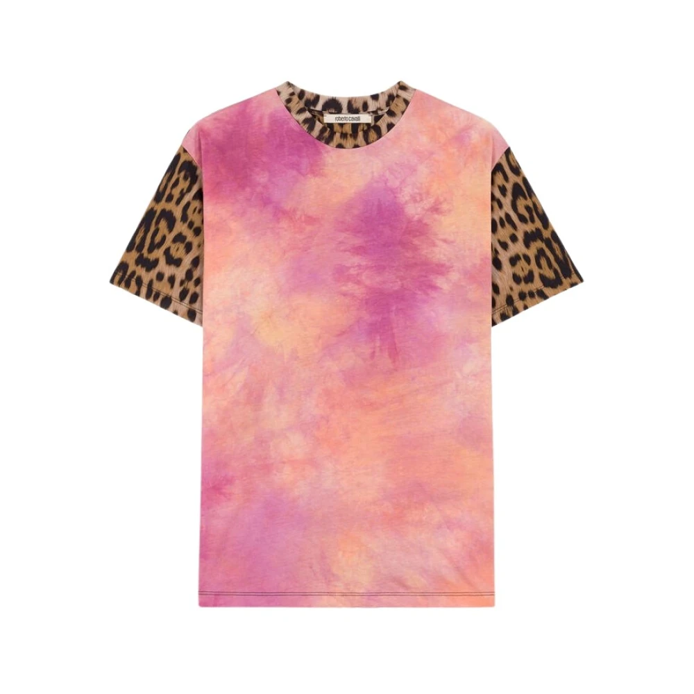 Roberto Cavalli Jaguar Tie-Dye Panel T-Shirt Multicolor, Dam