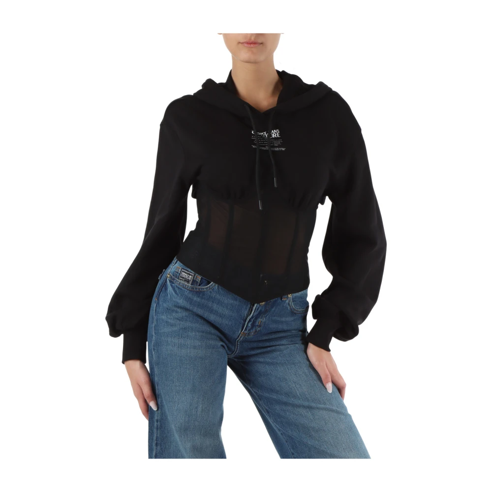 Versace Jeans Couture Katoenen sweatshirt met bustierinzetstuk Black Dames