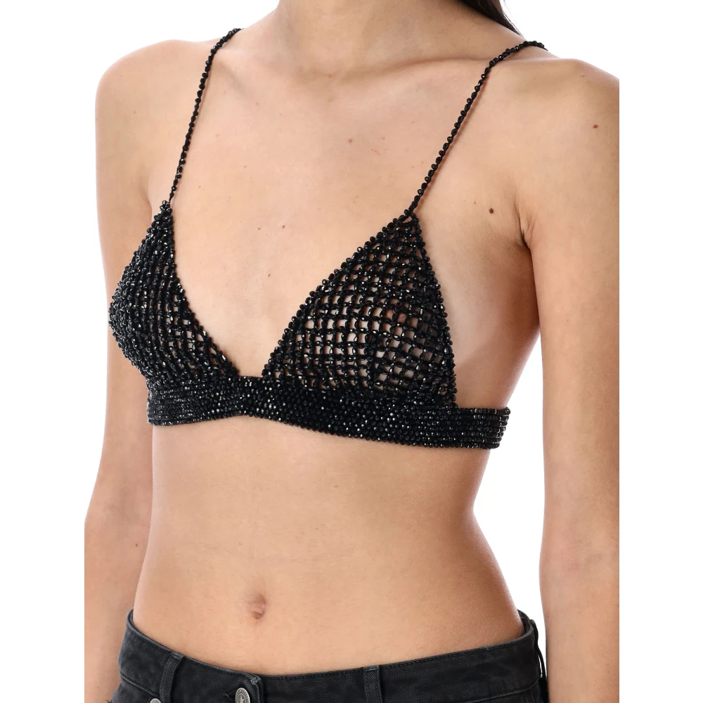 Golden Goose Zwarte Gehaakte Top met Kristallen Black Dames
