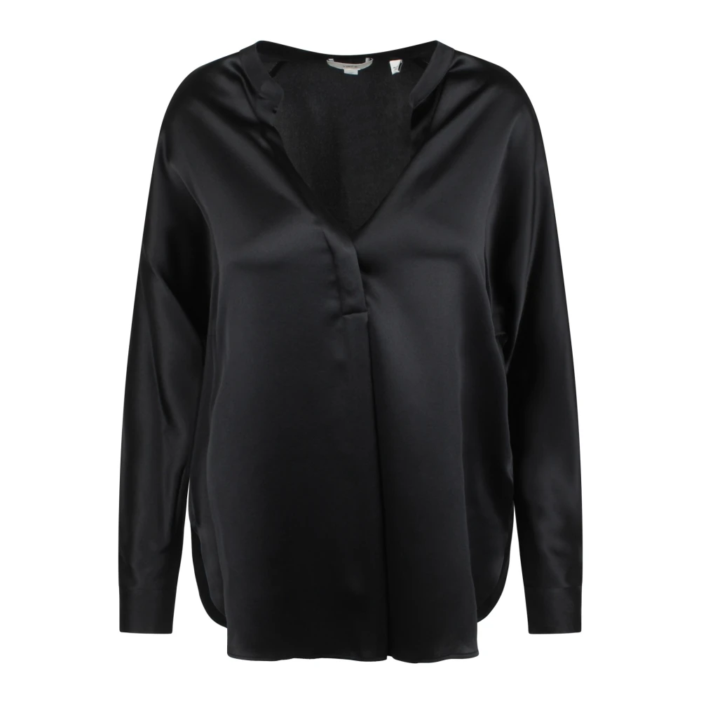 Vince Elegante V-hals blouse met opstaande kraag Black Dames