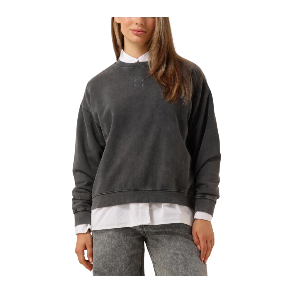 My Essential Wardrobe Logo Geborduurde Sweater voor Vrouwen Gray Dames