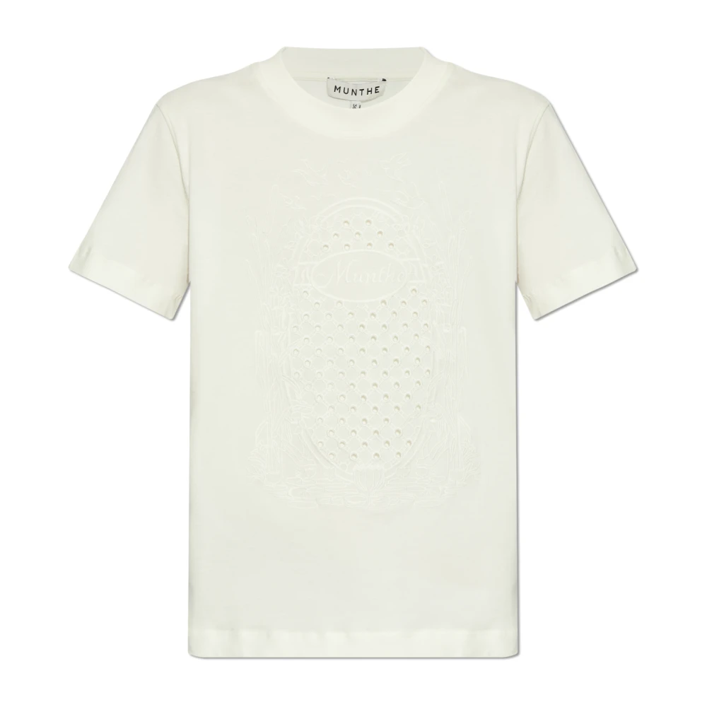 Munthe Geborduurd T-shirt in Ivoor Beige Dames