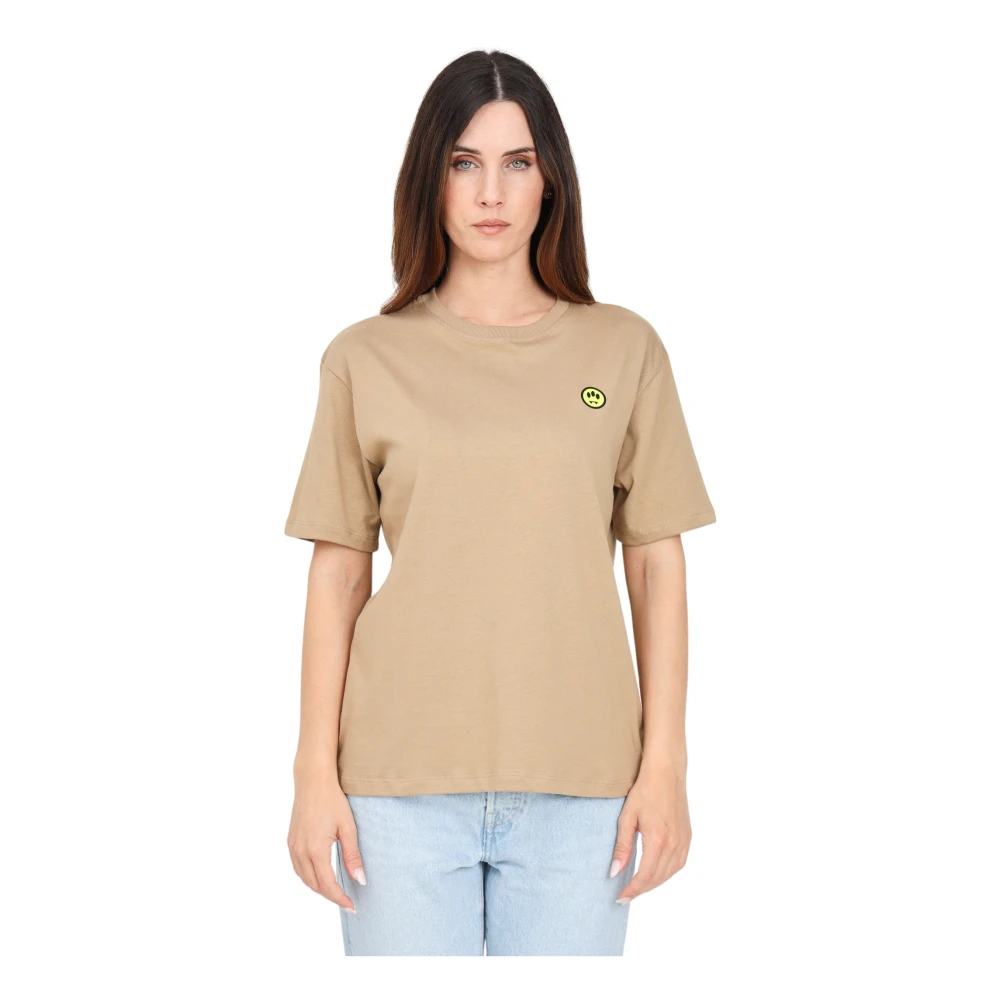 Barrow Bruin Logo Print Crew Neck T-shirt Beige Dames