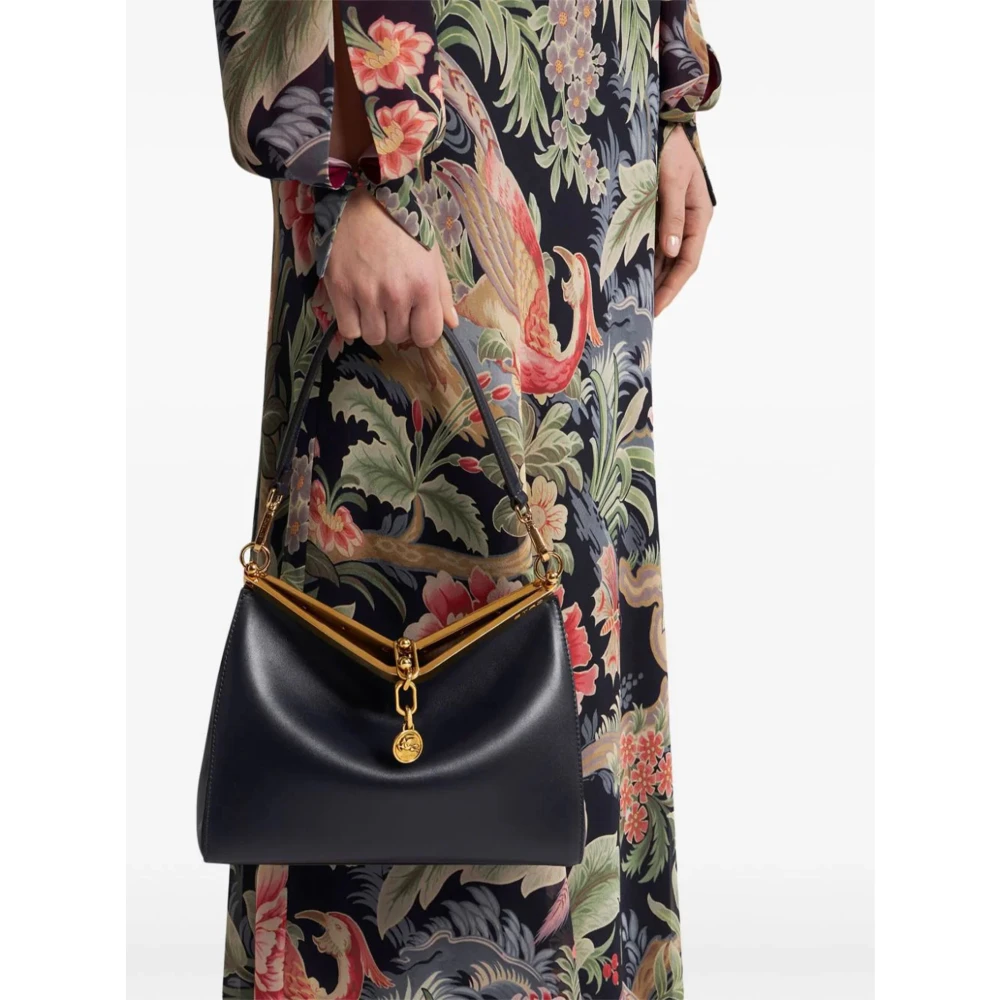 ETRO Zwarte leren schoudertas met metalen sluiting Black Dames