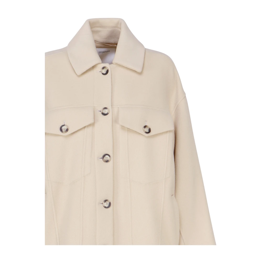 SPORTMAX Beige Wollen Jas met Overhemdstijl Kraag Beige Dames