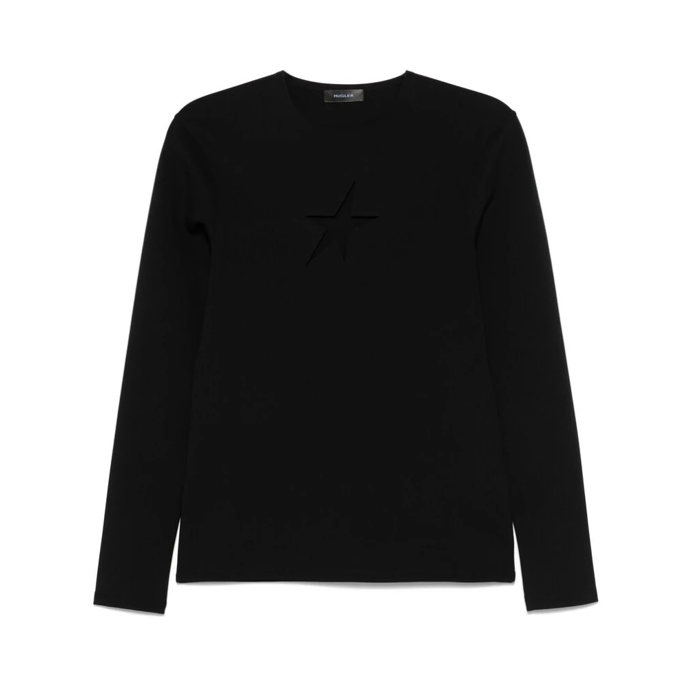 Mugler Zwarte Crew Neck Sweater met Cut-Out Details Black Heren