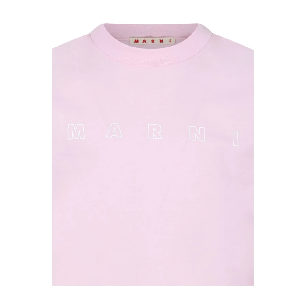 Marni Korte mouwen Jersey T-shirt met Logo Pink Dames